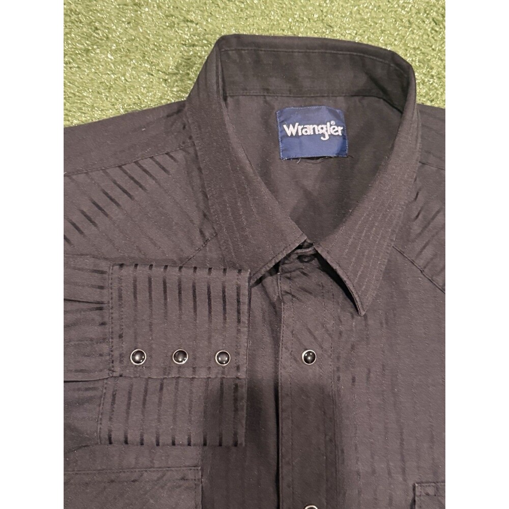 Wrangler Shirt Mens 2XL Black Western Pearl Snap Striped Cowboy Western Workwear